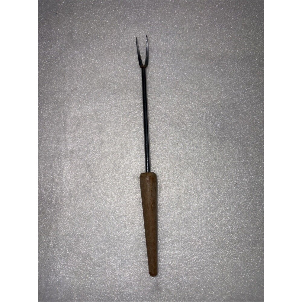 Mid Century Modern 2 Prong Thin Long Fork, With Wood Handle, Unmarked